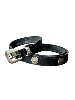 LEEGIN VTG Made in USA Buffalo Nickels Silver Buckle Black Leather Mens Belt 42